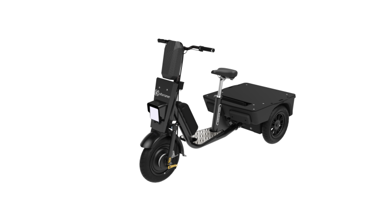 Triporteur électrique A1 avec plateau pour professionnel sur le marché de Rungis dans le Val-de-Marne.