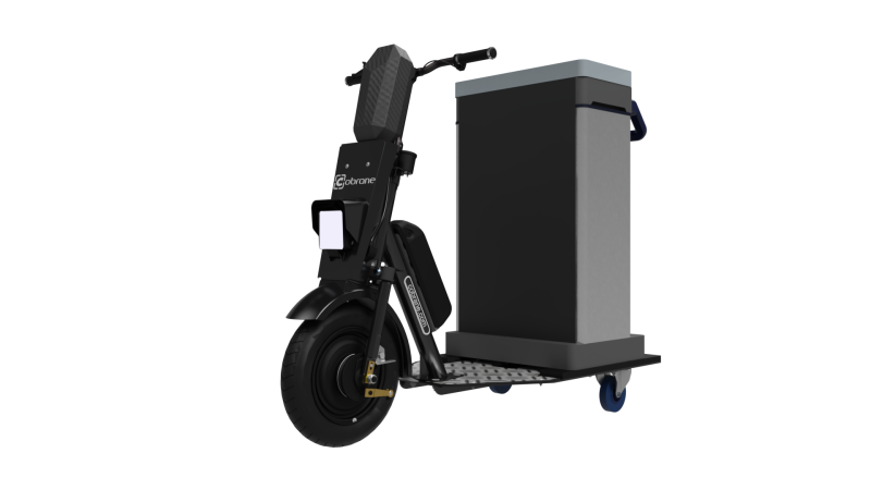 Triporteur électrique P1 Cobrane avec chariot professionnel Vileda pour transport outils de ménage autour de Lyon